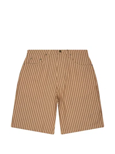 Pleasures Cat-print Striped Shorts In Brown