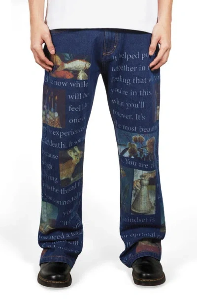 Pleasures Connections Relaxed Straight Leg Jeans In Blue