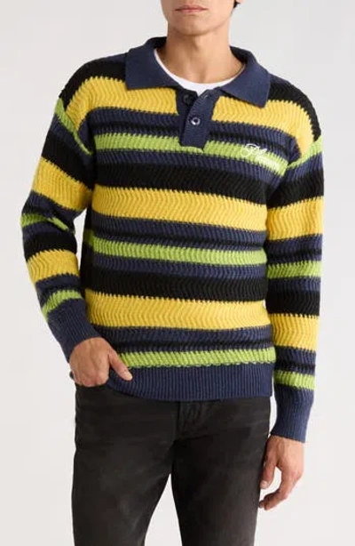Pleasures Cooper Stripe Long Sleeve Polo Sweater In Multi