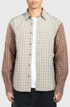 Pleasures Dazed Mismatched Plaid Button-up Shirt In Neutral