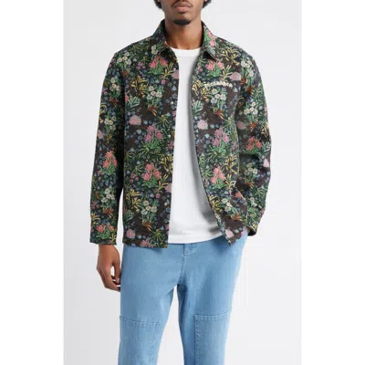 Pleasures Floral Jacquard Snap-up Overshirt In Black