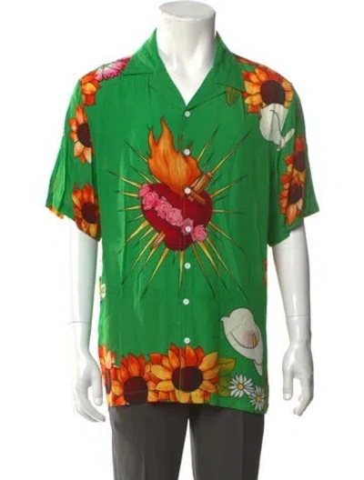 Pre-owned Pleasures Floral Print Short Sleeve Shirt In Green