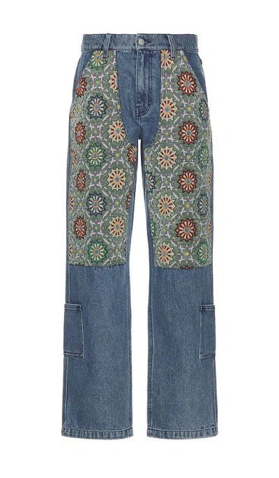 Pleasures Floral Ultra Double Knee Work Pant In Indigo