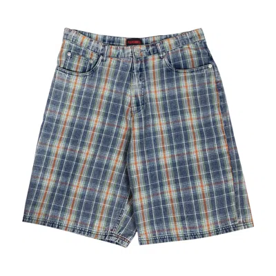 Pre-owned Pleasures Formula Plaid Baggy Jorts 'navy' | Blue | Men's Size 34