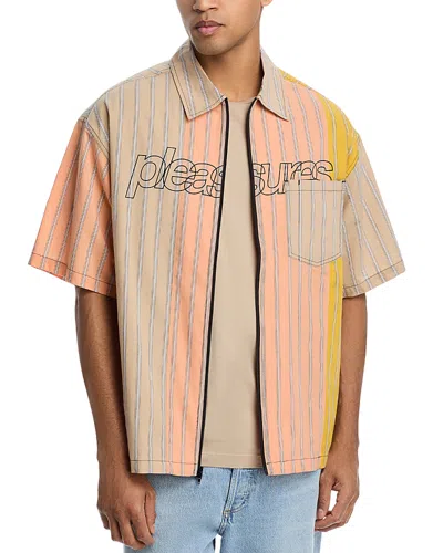 Pleasures Garner Regular Fit Zip Front Short Sleeve Shirt In Peach