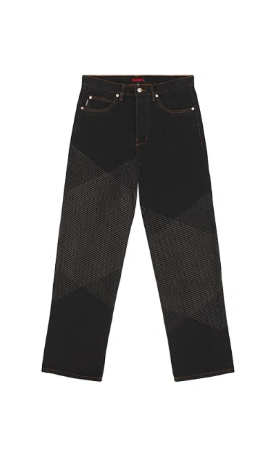 Pleasures Grid Embroidered Baggy Jeans In Black