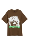 Pleasures Grin Cotton Graphic T-shirt In Brown