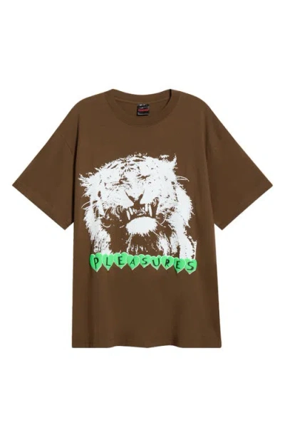 Pleasures Grin Cotton Graphic T-shirt In Brown