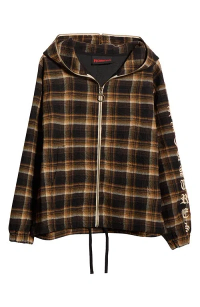 Pleasures Groove Plaid Zip Poncho Hoodie In Brown