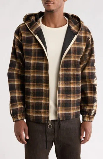 Pleasures Groove Plaid Zip Poncho Hoodie In Brown
