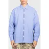 Pleasures Impact Logo Stripe Cotton Blend Button-up Shirt In Blue
