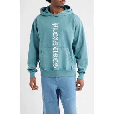Pleasures Knight Overdye Logo Graphic Hoodie In Blue