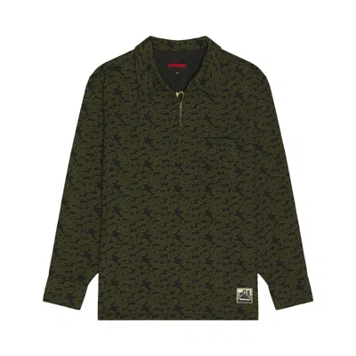Pre-owned Pleasures Leaf Half Zip Shirt 'olive' | Green | Men's Size Xl