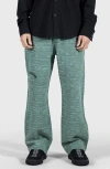 Pleasures Linear Cotton & Linen Wide Leg Pants In Forest Green