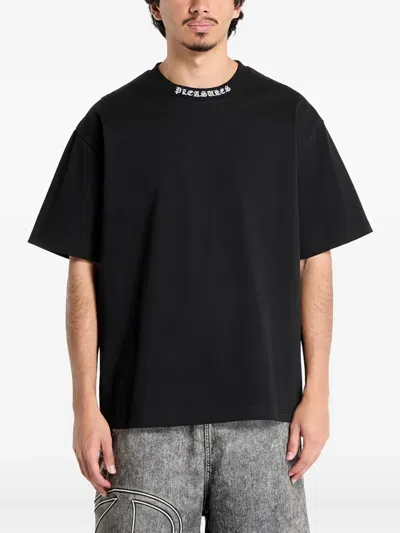 PLEASURES LOGO-COLLAR CREW-NECK T-SHIRT