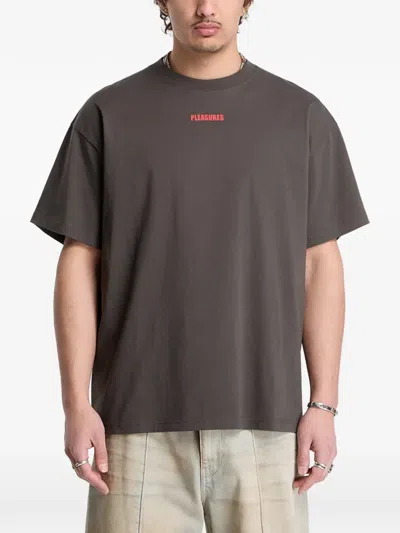 Pleasures Logo-print Drop-shoulder T-shirt In Brown