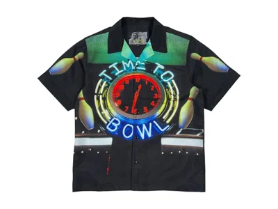 Pre-owned Pleasures Men's  Time Bowling Button Up Shirt In Black