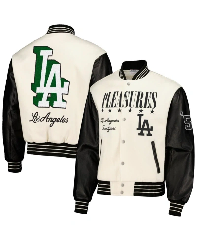 Pleasures Men's  White Los Angeles Dodgers Full-snap Varsity Jacket