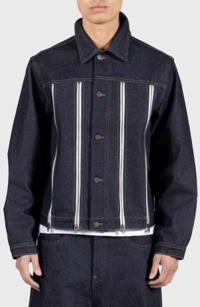 Pleasures Mileage Denim Trucker Jacket In Raw Indigo