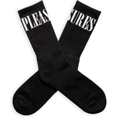 Pleasures Monitor Logo Inarsia Cotton Crew Socks In Black