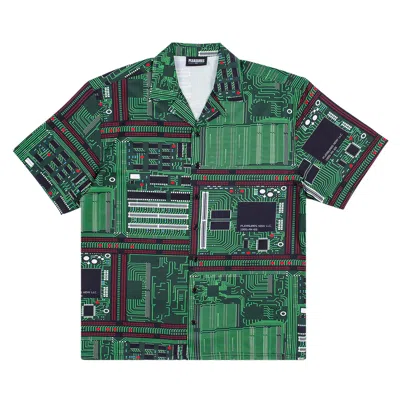 Pre-owned Pleasures Motherboard Rayon Shirt 'green'