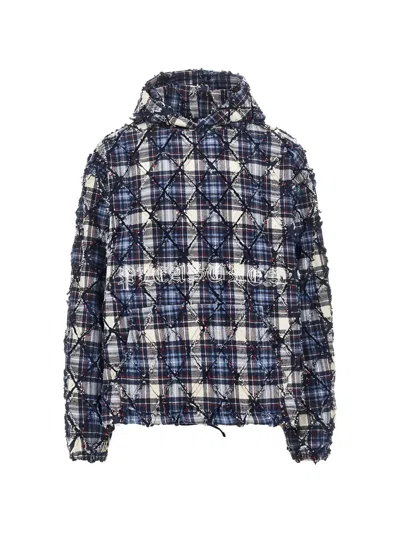 Pleasures Mystic Check Frayed-edge Hoodie In Blue