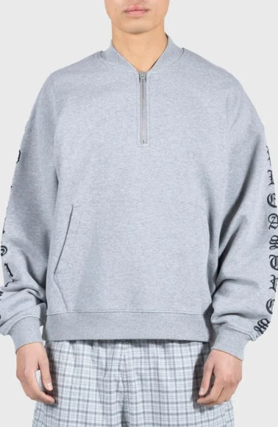 Pleasures Oe Quarter Zip Pullover In Grey Mlange