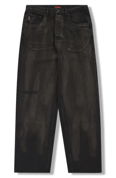 Pleasures Oil Baggy Wide Leg Jeans In Brown
