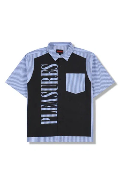 Pleasures Onyx Stripe Graphic Button-up Shirt In Blue