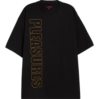 Pleasures Outline Embroidered Logo Heavyweight Cotton T-shirt In Black