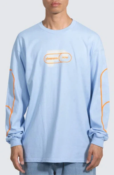 Pleasures Pixel Long Sleeve Cotton Graphic T-shirt In Light Blue