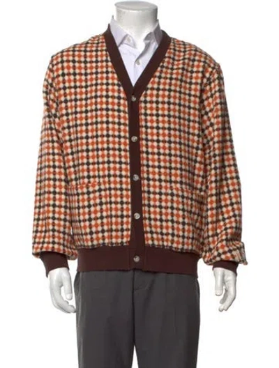 Pre-owned Pleasures Plaid Print V-neck Cardigan In Orange