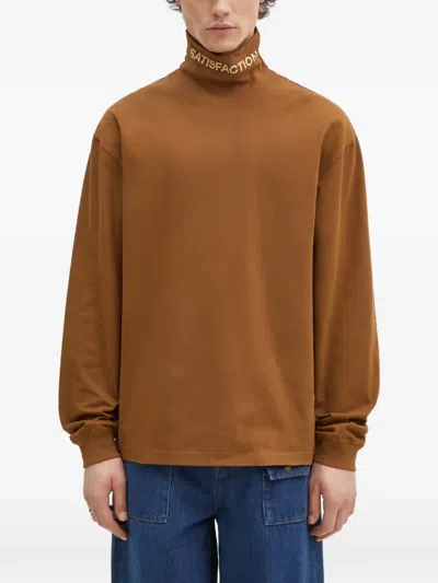 Pleasures Satisfaction Logo-embroidered High-neck T-shirt In Brown