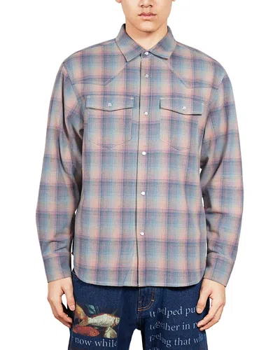 Pleasures Sender Relaxed Fit Plaid Shirt In Blue