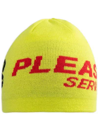 Pleasures Service Skully Beanie In Safety Green