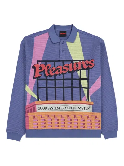 Pleasures Spotlight Print Long Sleeve Cotton Waffle Knit Polo In Multi