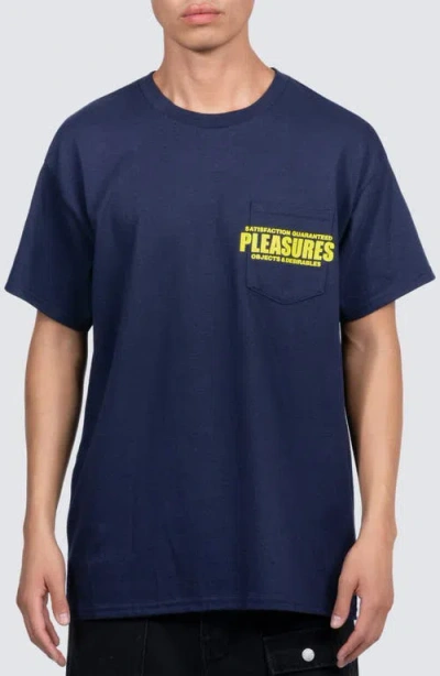 Pleasures Staff Cotton Graphic Pocket T-shirt In Navy