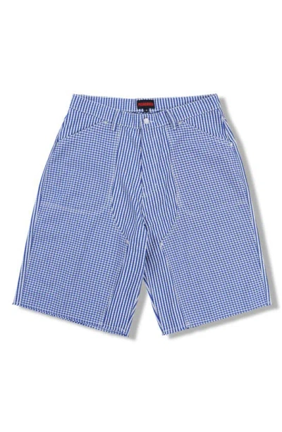 Pleasures Stripe & Gingham Flat Front Shorts In Blue