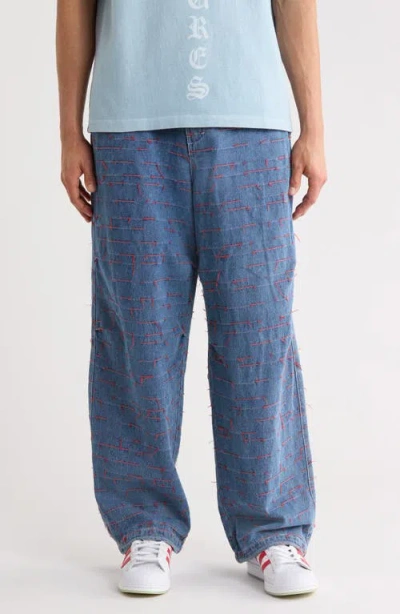 Pleasures Strokes Denim Parachute Pants In Blue