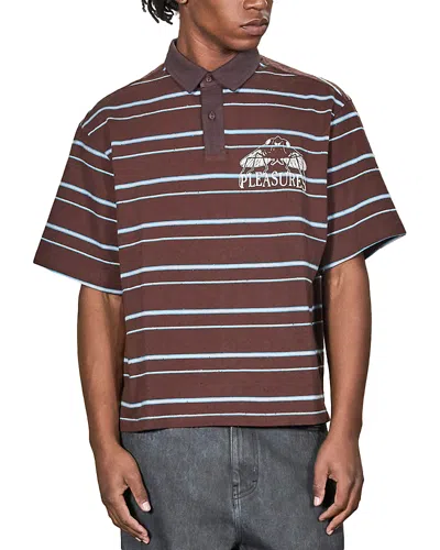 Pleasures Teleport Logo Graphic Boxy Polo Shirt In Brown