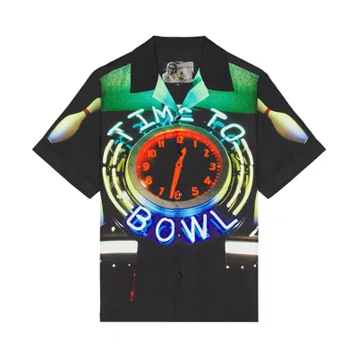 Pre-owned Pleasures Time Bowling Button Up Shirt 'black' | Men's Size M