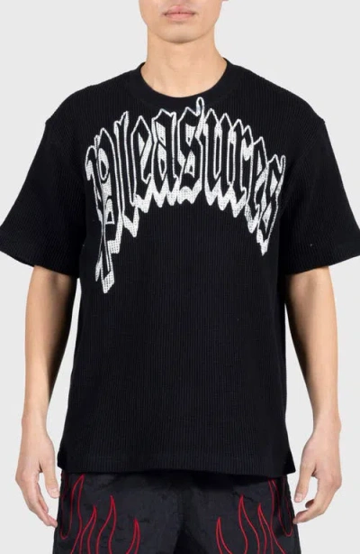 Pleasures Twitch Graphic Waffle Knit T-shirt In Black