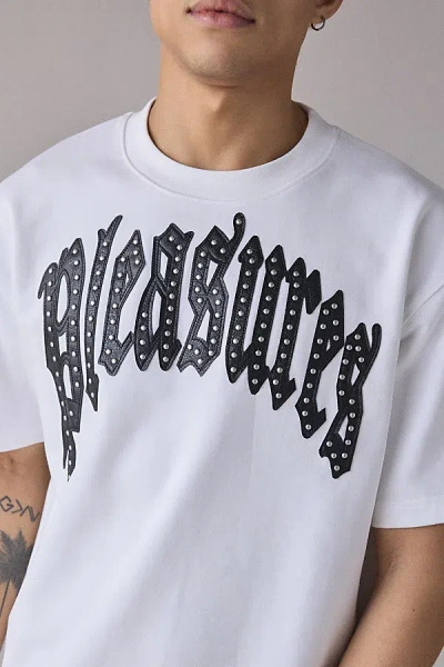 Pleasures Twitch Studded Logo Crew Neck Sweatshirt In White, Men's At Urban Outfitters