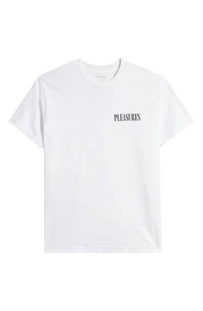 Pleasures Vertical Logo Cotton Graphic T-shirt In White