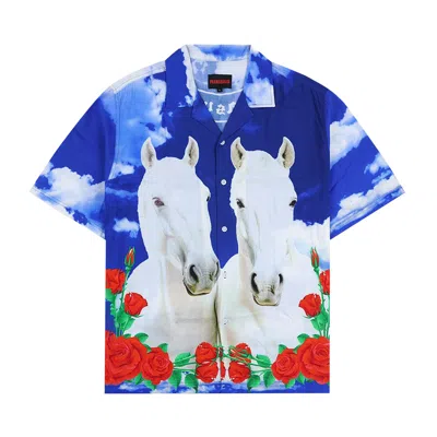 Pre-owned Pleasures White Horse Camp Shirt 'blue' | Men's Size S