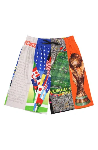 Pleasures World Cup Drawstring Cotton Shorts In Multi