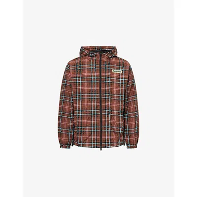 Pleasures X Boiler Room Mens  Practice Check-print Hooded Cotton-blend Jacket Brown