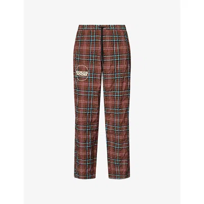Pleasures X Boiler Room Mens  Practice Check-print Cotton-blend Jogging Bottoms Brown