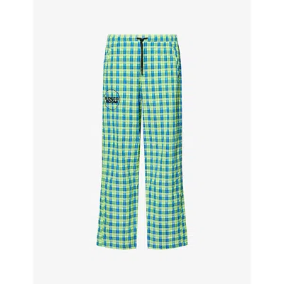 Pleasures X Boiler Room Mens  Practice Check-print Cotton-blend Jogging Bottoms Neon Xl In Green