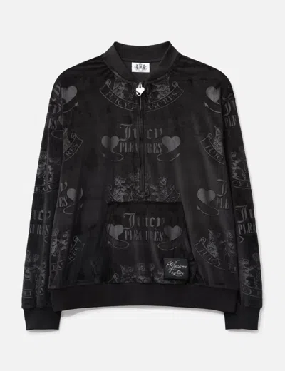 Pleasures X Juicy Couture Crest Velour Quarter Zip In Black